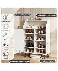 Slickblue Multi-Compartment Shoe Storage Cabinet with Countertop and Cubbies