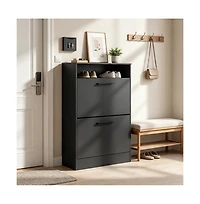 Slickblue 2 Large Flip-Down Drawer Shoe Cabinet with Open Top Storage Shelf