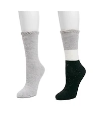 Muk Luks Women's 2 Pair Pack Ruffle Heat Retainer Crew Socks