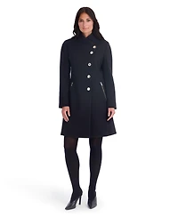 Kensie Women's Faux Wool Pea Coat With Asymmetrical Button Formation
