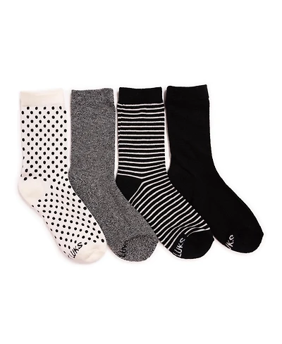 Muk Luks Women's 4 Pair Pack Dream Step Crew Socks