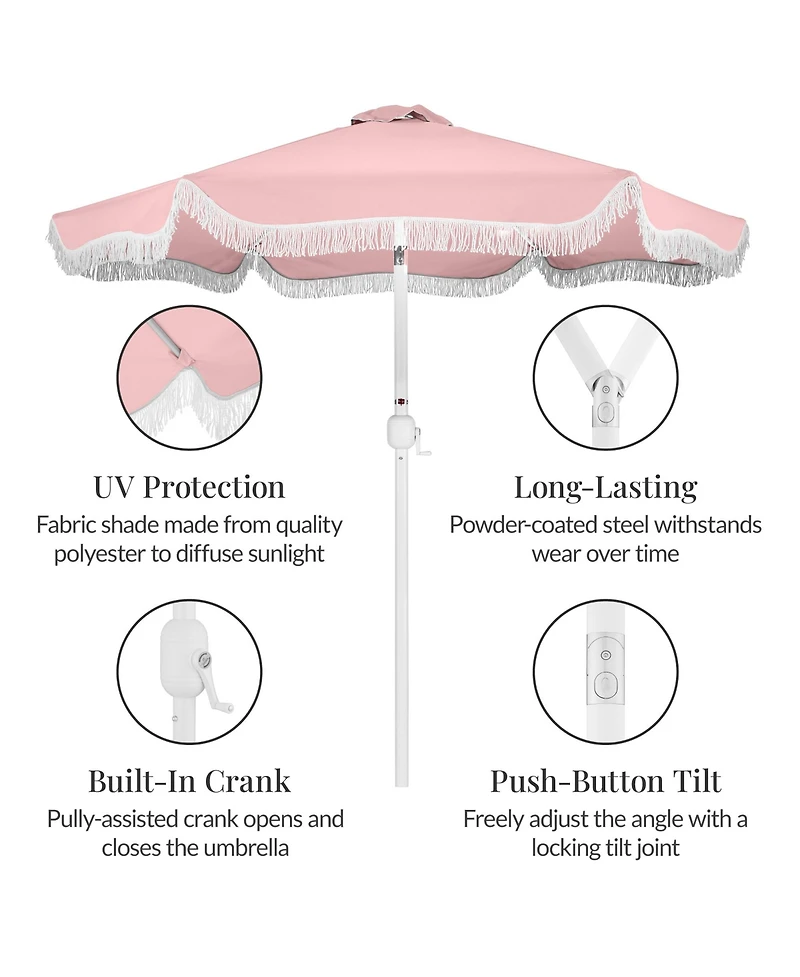 Best Choice Products 7.5ft Fringe Market Umbrella - Boho Patio Sunshade with Tilt, UPF50