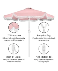 Best Choice Products 7.5ft Fringe Market Umbrella - Boho Patio Sunshade with Tilt, UPF50