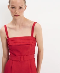 Mango Women's Belt Linen Jumpsuit