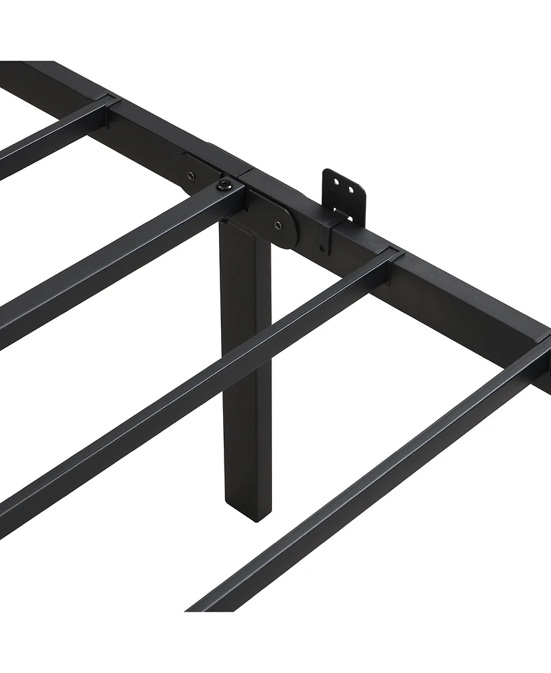 Slickblue Metal Platform Bed Frame with Wood Panel Headboard and Steel Slats