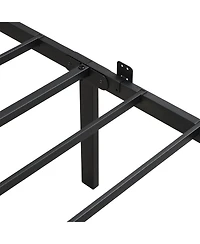 Slickblue Metal Platform Bed Frame with Wood Panel Headboard and Steel Slats