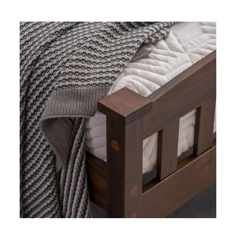 Slickblue Twin Pine Wood Bed Frame with Curved Headboard and Footboard