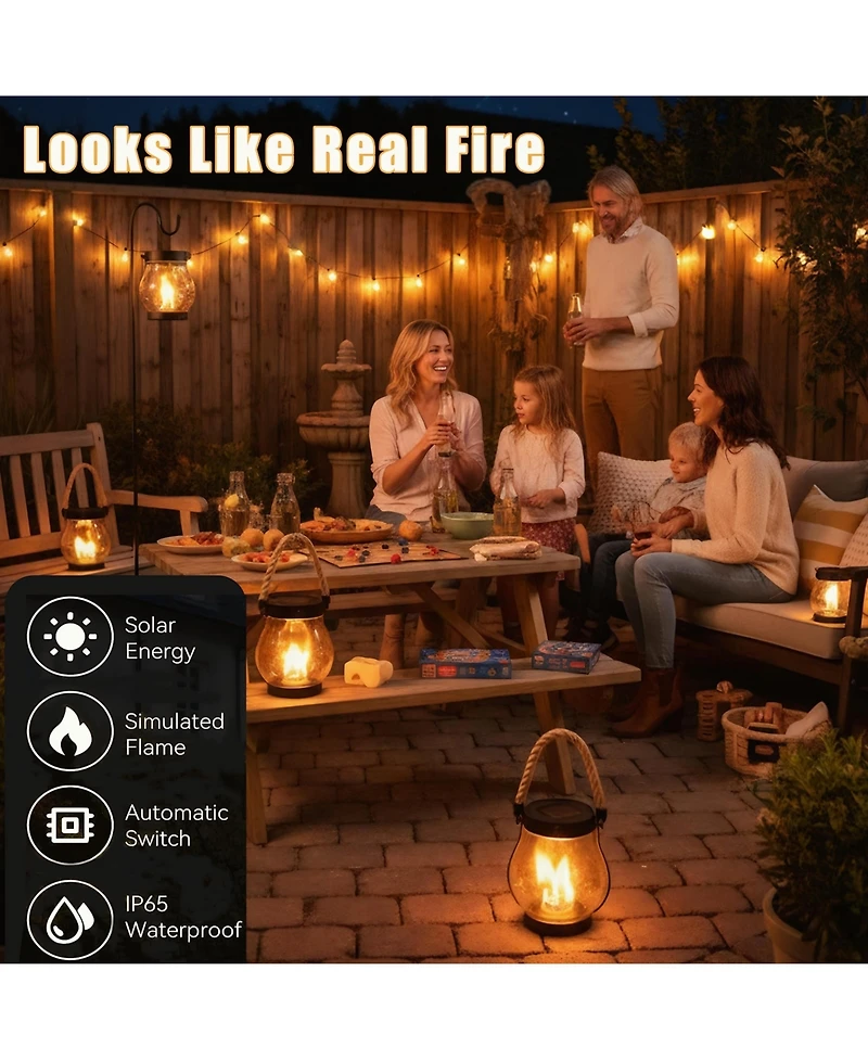 Cushry Solar Lantern Outdoor Lights Large Waterproof Flickering Flame Solar Lantern for Yard Garden Patio Hanging Tabletop Decor ( Pieces