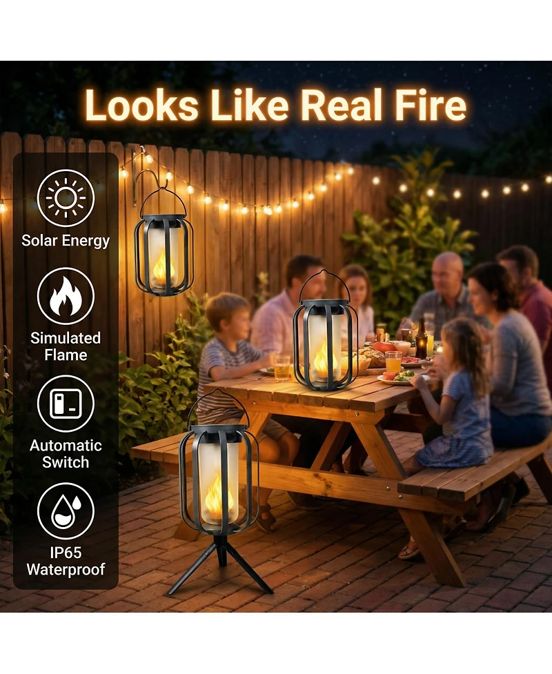 Cushry Solar Lanterns Outdoor Waterproof Hanging Solar Lantern Flickering Flame Solar Lights for Garden Patio Yard Decor (5 Pieces)
