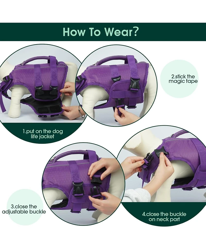 High-Flotation Ripstop Oxford Adjustable Dog Life Vest with Rescue Handle