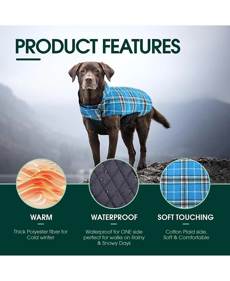 Reversible Waterproof Fleece-Lined Dog Jacket with Leash Access for Cold Weather