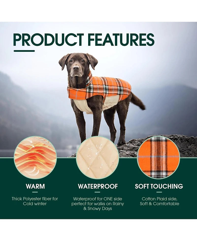 Reversible Waterproof Fleece-Lined Dog Jacket with Leash Access for Cold Weather