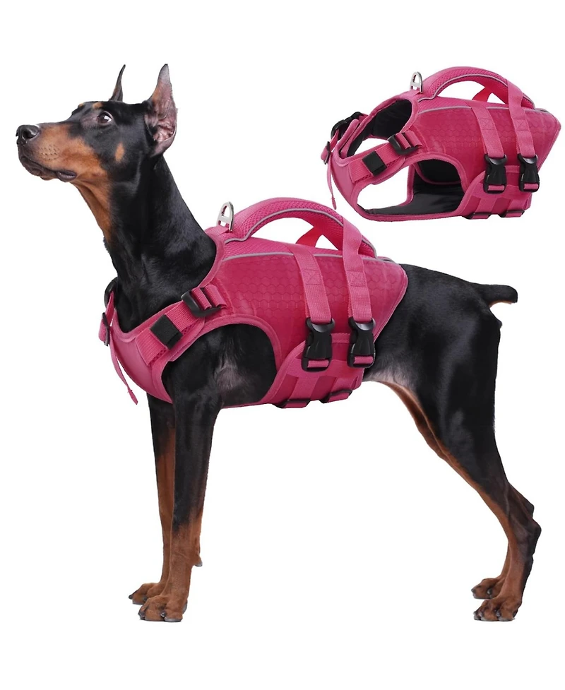 High-Flotation Ripstop Oxford Adjustable Dog Life Vest with Rescue Handle