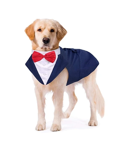 Formal Tuxedo and Bandana Two-Piece Set with Detachable Bowtie Collar for Dogs