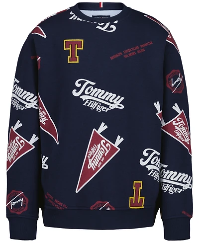 Tommy Hilfiger Boys' 4-20 Collegiate Allover Print Crew Relaxed-Fit Sweatshirt