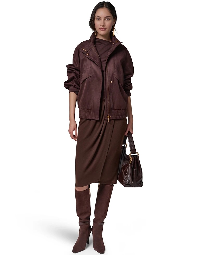 Donna Karan New York Women's Fitted Zip-Front Faux Suede Jacket