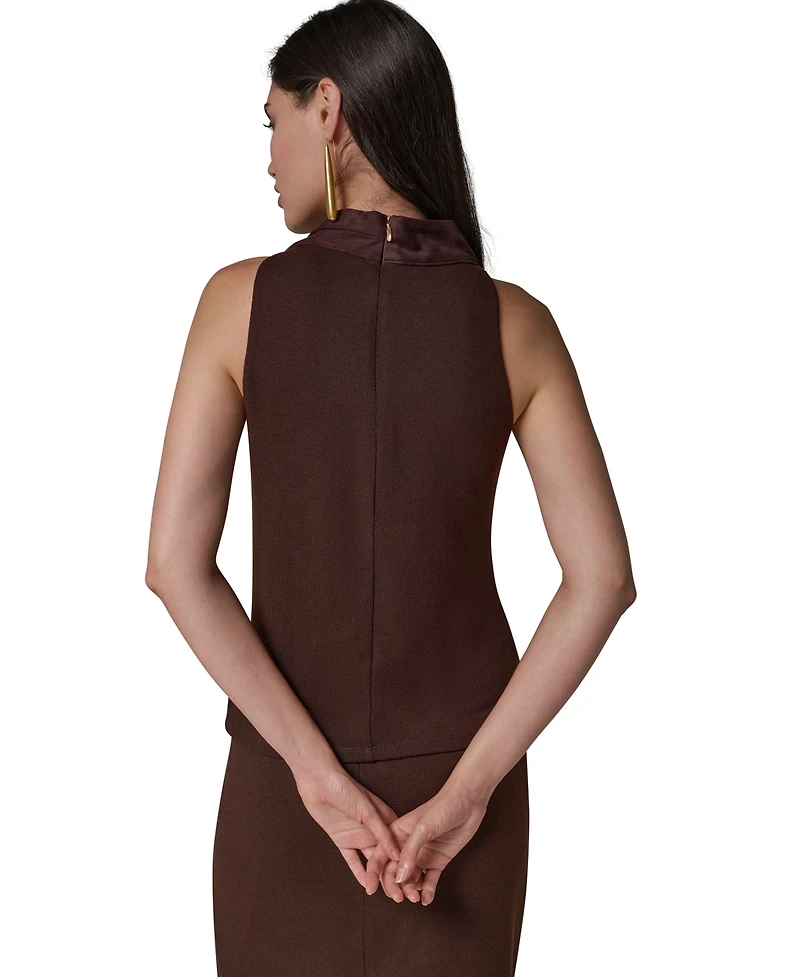 Donna Karan New York Women's Cowl Neck Mixed-Media Dressy Sleeveless Tank