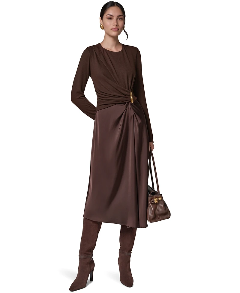 Donna Karan New York Women's L/S Whwre @ Waist Long-Sleeve Fit-and-Flare Midi Dress