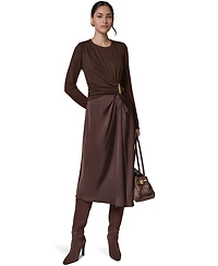 Donna Karan New York Women's L/S Whwre @ Waist Long-Sleeve Fit-and-Flare Midi Dress