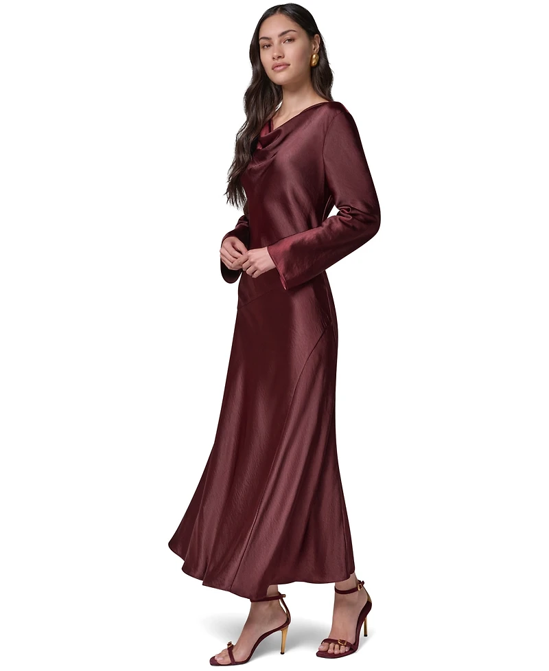 Donna Karan New York Women's Satin Cowl Neck A-Line Dress