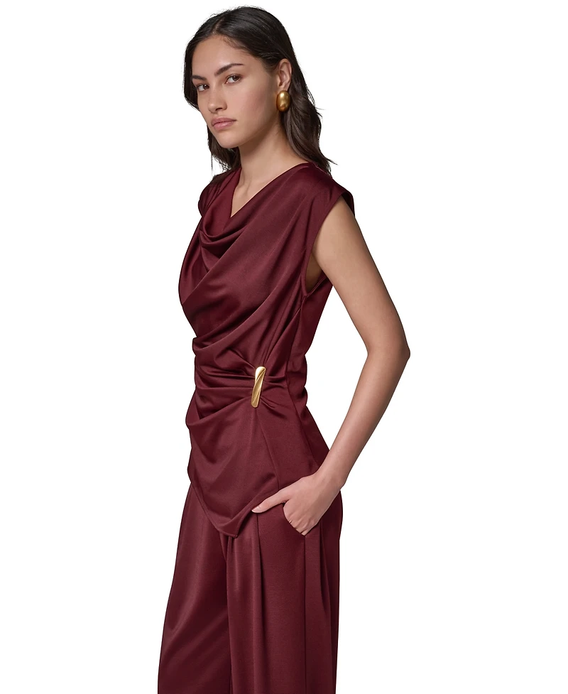 Donna Karan New York Women's Cowl Neck Draped Sleeveless Blouse