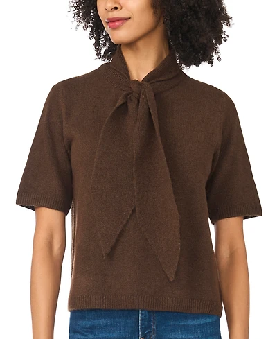 Sam & Jess Women's Cozy Tie Neck Short-Sleeve Loose-Fit Sweater