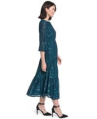 Jessica Howard Petite 3/4-Sleeve Smocked Floral Midi Dress