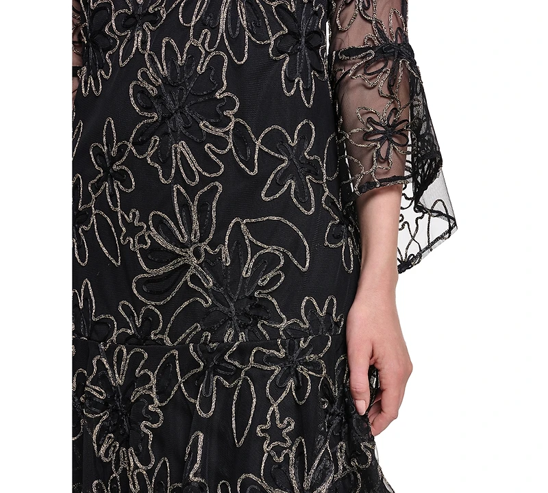 Jessica Howard Petite Floral-Print Bell-Sleeve A-Line Dress