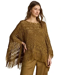 Lauren Ralph Lauren Women's Fringe-Trim Oversized Boat Neck Poncho