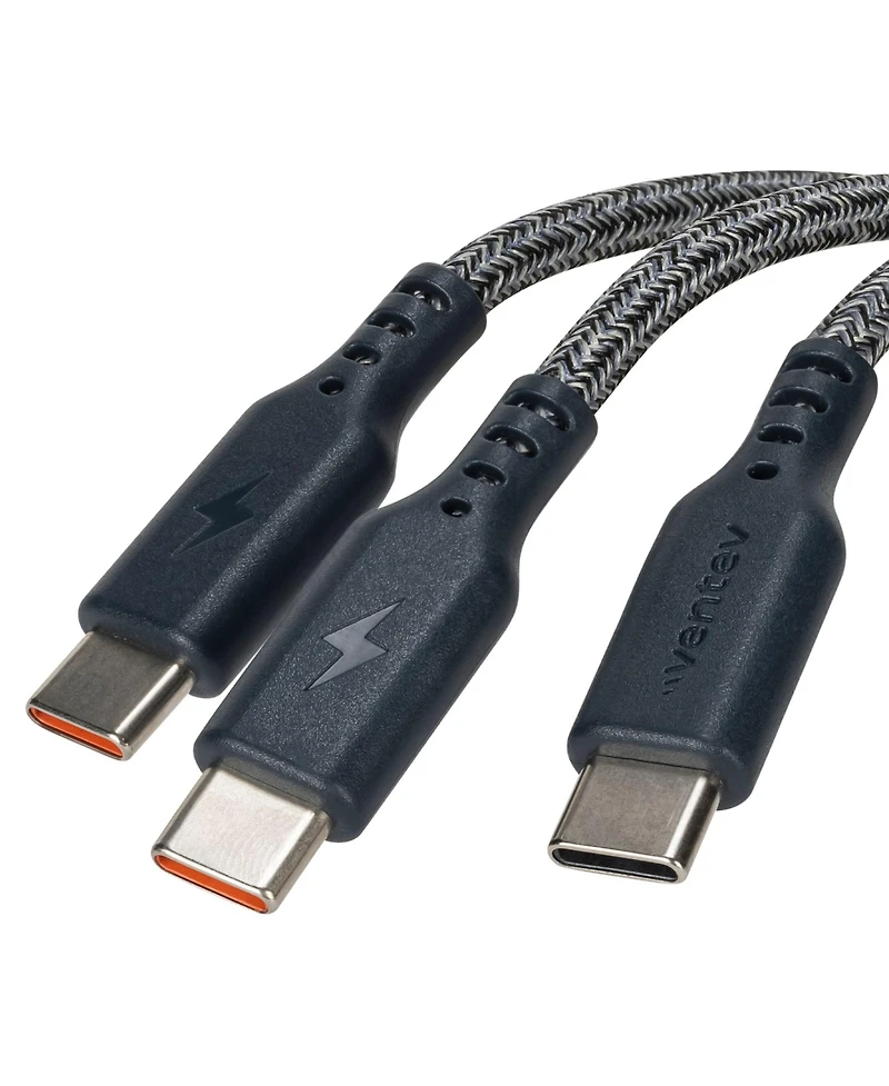 Ventev Ultrafast Trio 3-in-1 140W Braided Usb-c to Usb-c Cable for Laptops, Tablets and Phones