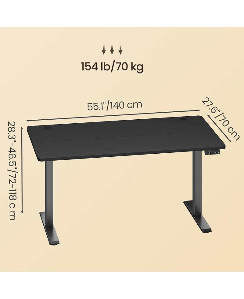 SongmicsHome Height Adjustable Desk, Electric Standing 4 Memory Heights, Sedentary Reminder