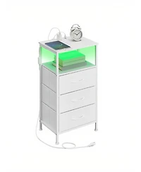 SongmicsHome Bedroom Bedside Table with Led Lights and Charging Station, Nightstand with 3 Drawers and 1 Shelf