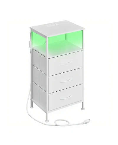 SongmicsHome Bedroom Bedside Table with Led Lights and Charging Station, Nightstand with 3 Drawers and 1 Shelf