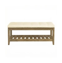 SongmicsHome Upholstered End of Bed Bench, Storage Ottoman with Solid Wood Frame, Window Seat, for Living Room, Bedroom
