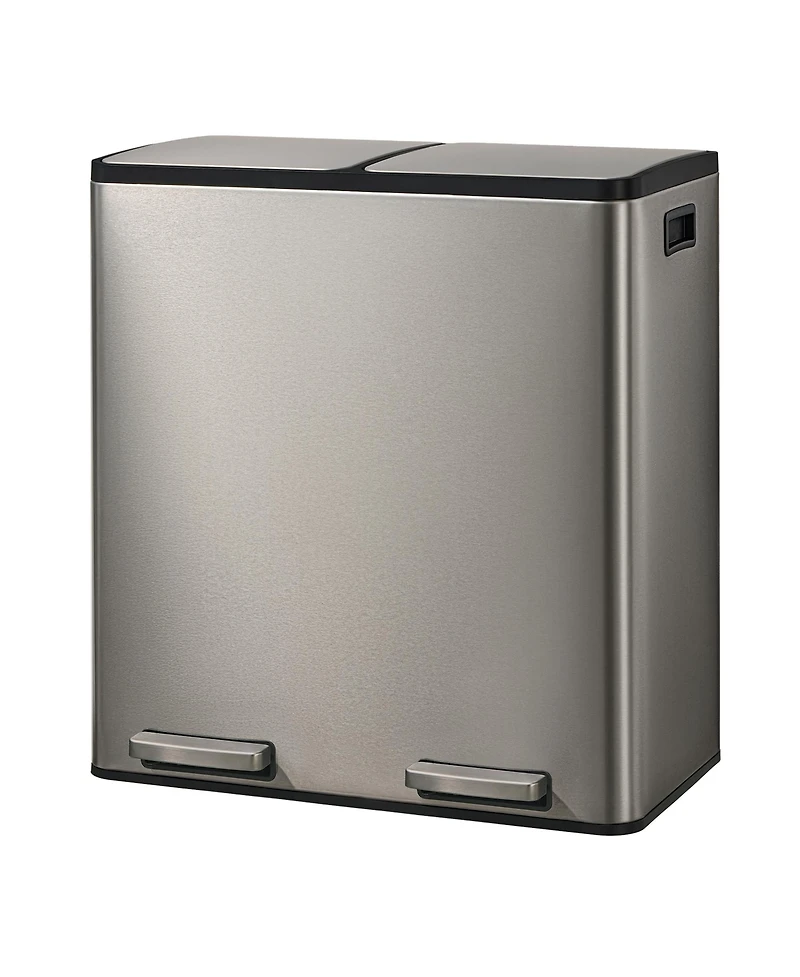 SongmicsHome Dual Compartment Pedal Bin, Stainless Steel Kitchen Recycling Bin with Removable Buckets, Soft Close Lid