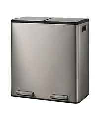 SongmicsHome Dual Compartment Pedal Bin, Stainless Steel Kitchen Recycling Bin with Removable Buckets, Soft Close Lid
