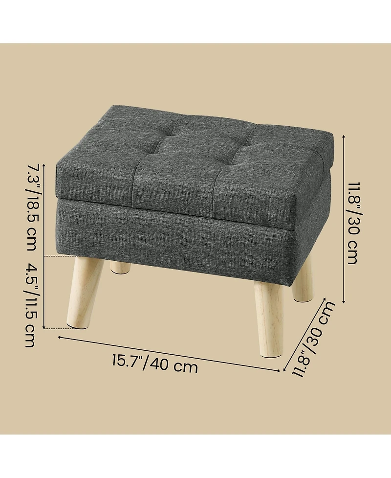 SongmicsHome Ottoman with Wood Legs, Foot Rest, Small Table, for Hallway, Living Room, Linen-Look Fabric