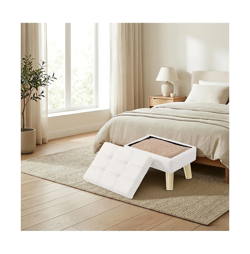 SongmicsHome Storage Ottoman Vanity Stool with Teddy Fleece and Wood Legs