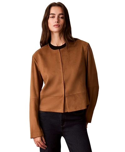 Calvin Klein Women's Cropped Faux Suede Crewneck Jacket