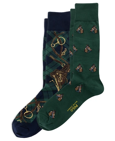 Polo Ralph Lauren Men's Horse/Bridle Crew Ribbed Socks, 2-Pack