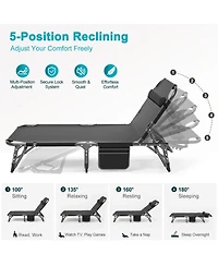 Mooncool Sleeping Cots Folding Chaise Lounge Chairs 5-Position Outdoor for Beach Lawn Camping Pool