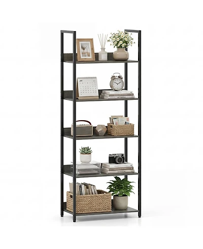 Costway 5-Tier Bookshelf Tall Wooden Open Bookcase with Back Panels and Metal Frame