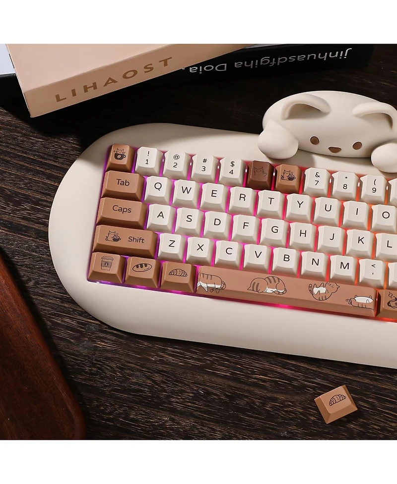 Ipason Coffee Cat Pbt Cherry-Profile Mx-Compatible Keycaps for Mechanical Keyboards