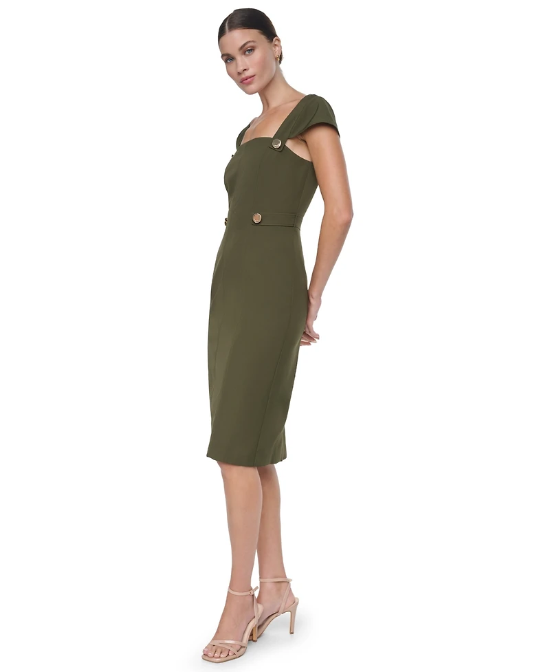 Halston Women's Cap-Sleeve Square-Neck Crepe Midi Dress
