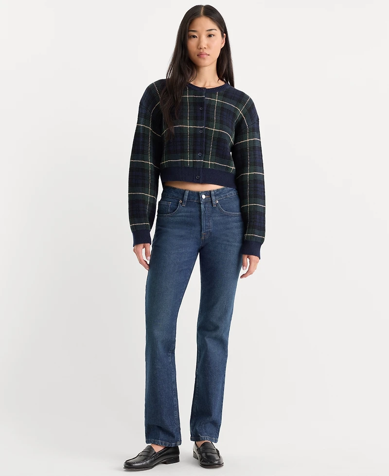 Good American Women's Cropped Plaid Cardigan