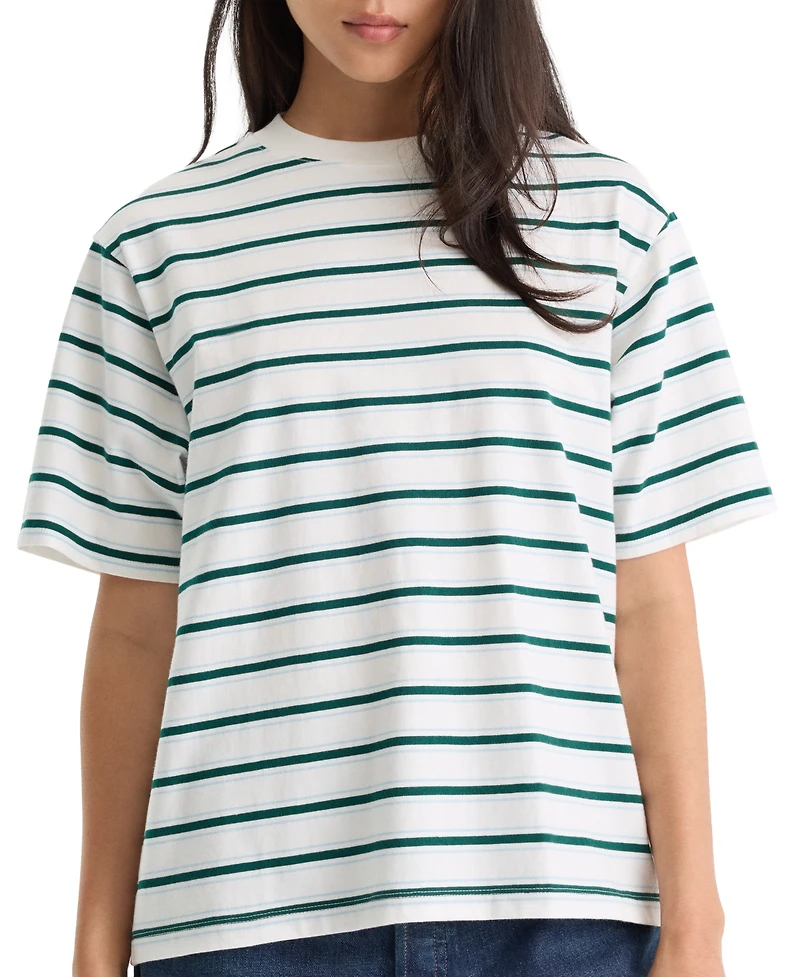 Good American Women's Oversized Crewneck Stripe T-Shirt