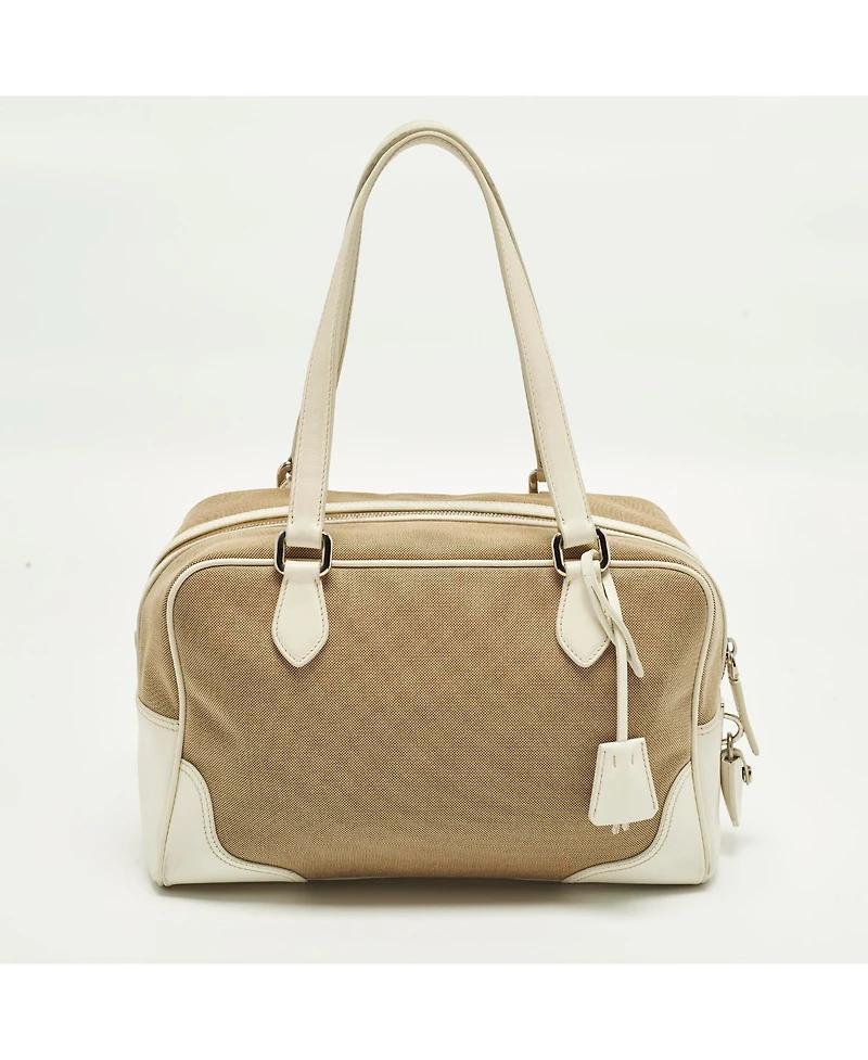 Pre-Owned Prada Logo Jacquard and Leather Bowler Bag