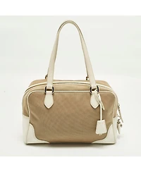 Pre-Owned Prada Logo Jacquard and Leather Bowler Bag