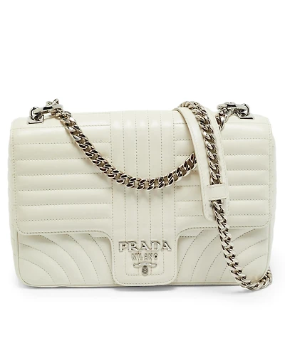 Pre-Owned Prada Women's Diagramme Quilted Leather Flap Shoulder Bag