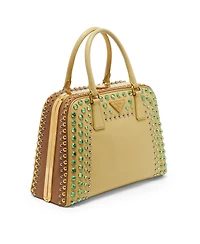 Pre-Owned Prada Women's Pyramid Stud and Crystal Embellished Saffiano Leather Satchel